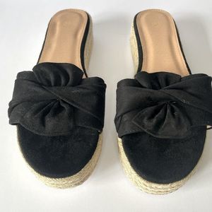 NWT Black Bow Wedge Sandals Women’s Sz EU42 US 10